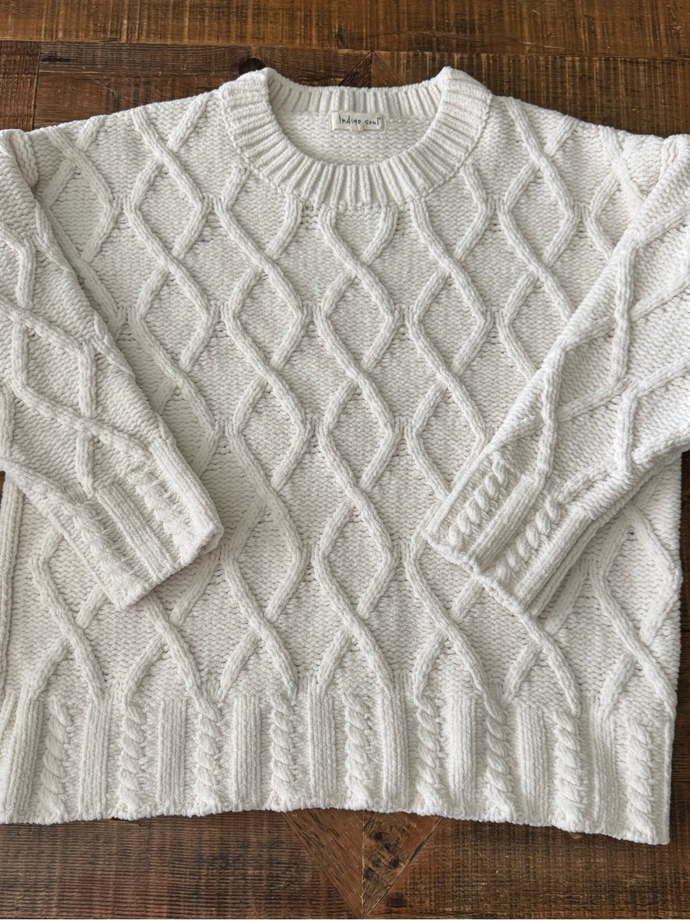 indigo soul Cream Cable Knit Crewneck Sweater